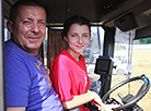 Valery Shkala and his daughter Veronika, a family harvesting crew from Yelsk District 