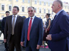 Мэр Минска Андрей Шорец, мэр Тбилиси Давид Нармания и посол Грузии в Беларуси Давид Котария
