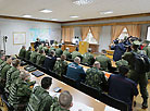 A media briefing in the strategic planning and tactical command center