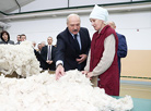 Belarus President Alexander Lukashenko on a tour of OAO Kamvol