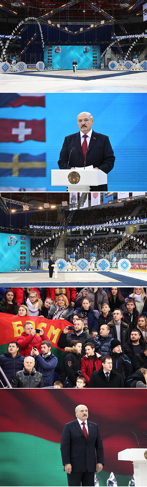 Глава государства и хоккеист-любитель Александр Лукашенко открыл XIV Рождественский международный турнир в Минске