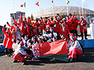 Team Belarus at ceremony of hoisting up national flag at the Olympic Village