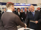 Belarus President Alexander Lukashenko at a presentation of accomplishments of young creative Belarusians