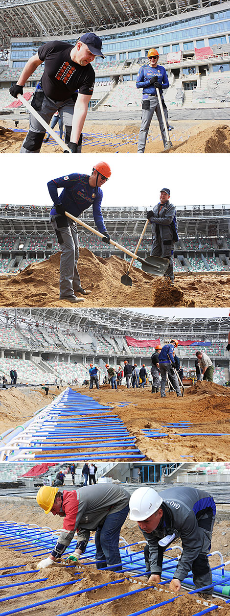 Максим Рыженков и Андрей Шорец на реконструкции стадиона 