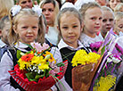 Belarus’ Information Minister Alexander Karlyukevich attends a back-to-school ceremony at Ivanovo Secondary School No. 4