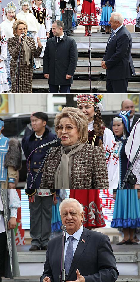 Mikhail Myasnikovich and Valentina Matviyenko attend the opening of the City of Masters arts and crafts fair 