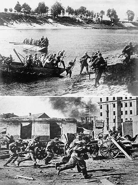 Советские войска форсируют реку Днепр под Могилевом. Июнь 1944 г. 