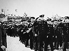 Navy soldiers at the parade celebrating the liberation of Pinsk from the Nazi invaders, 23 July 1944