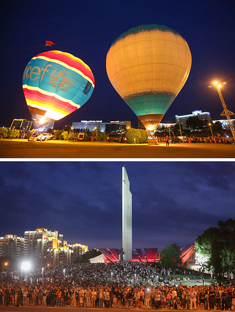 Night glow of hot air balloons

