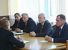 Sergei Lebedev, head of the CIS mission to observe the Belarus president election, visits the Logoisk District Election Commission