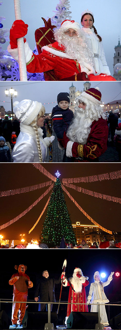 Новогодние герои зажгли огни на главной ёлке Гродно