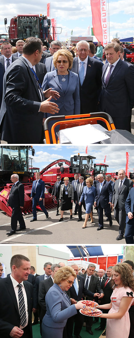 Chairwoman of the Federation Council of the Federal Assembly of Russia Valentina Matviyenko and Chairman of the Council of the Republic of the National Assembly of Belarus Mikhail Myasnikovich visited Belagro 2016