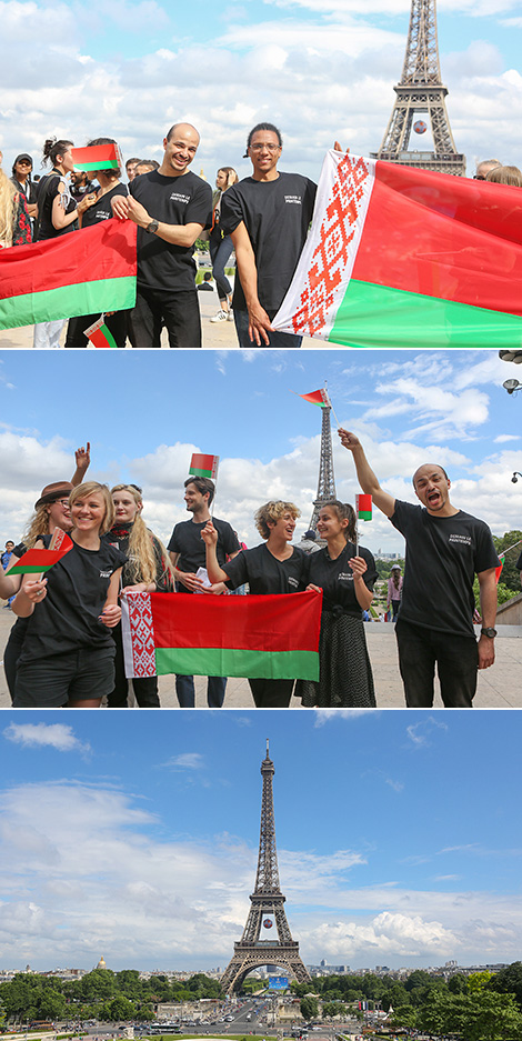 Belarus’ national anthem is performed in the center of Paris