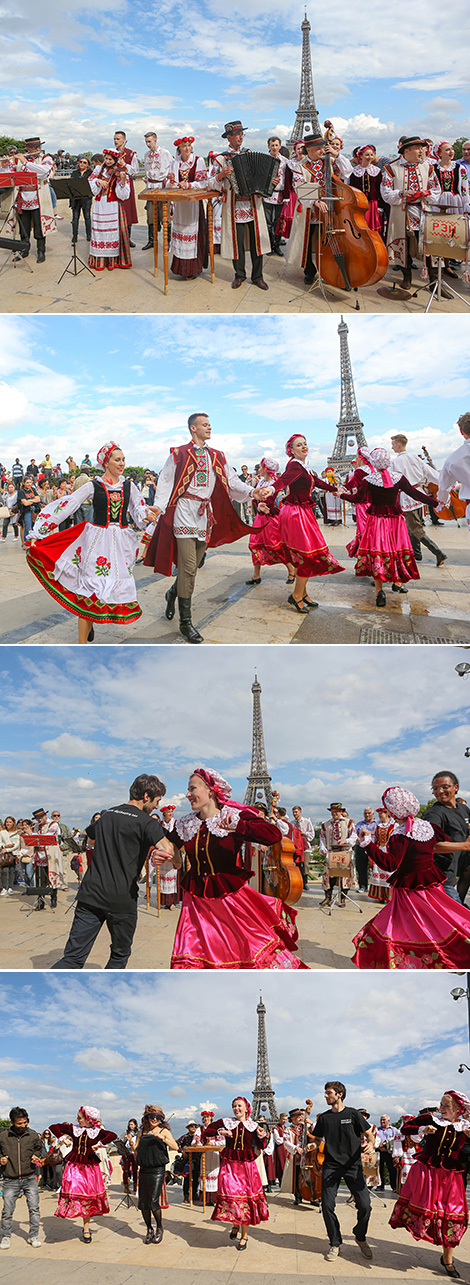 Belarus’ national anthem is performed in the center of Paris 