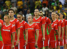 Belarus’ players ahead of the game against Brazil