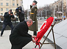 President Recep Tayyip Erdogan lays a wreath at the Victory Monument in Minsk