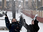 Snowfall in Tolochin, Vitebsk Oblast