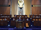 Alexander Lukashenko delivers a speech at the parliament of Sudan