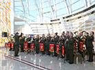 British pipers and the orchestra of the Armed Forces of Belarus perform in the Museum of the Great Patriotic War