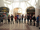 University students perform Belarusian anthem at Mogilev railway station