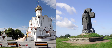 Turov cathedral and a monument to Kirill of Turov