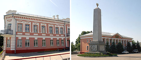 Mansion of the merchant Naum Dolgin and a 18-meter obelisk in honor of the liberators of the city Loyev