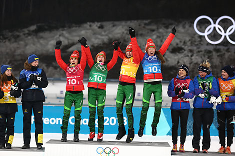 白俄罗斯获得平昌冬奥会冬季两项接力赛金牌