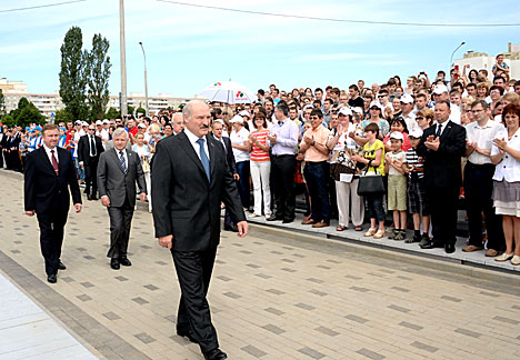 Lukashenko at the ceremony of laying a time capsule at the Trostenets Memorial