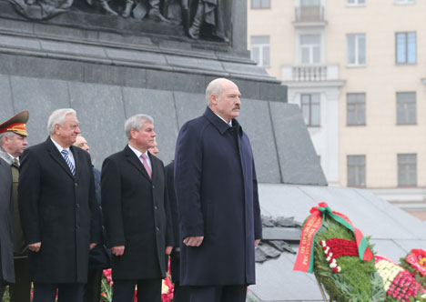 Belarus President Alexander Lukashenko laid a wreath at the Victory Monument in Minsk