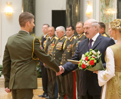 Belarus President Alexander Lukashenko during the ceremony held on 7 July to congratulate graduates of higher military education institutions and top-ranking officers