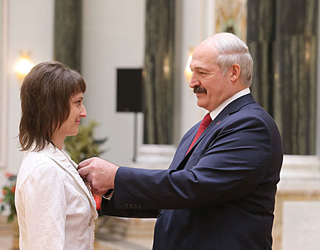 Belarus President Alexander Lukashenko presented the Order of Mother to Tatiana Hudiakova