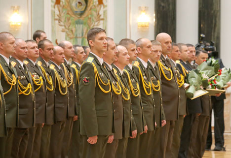 Belarus President Alexander Lukashenko during the ceremony held on 7 July to congratulate graduates of higher military education institutions and top-ranking officers