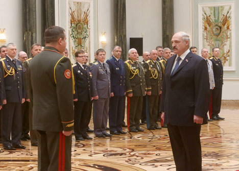 Belarusian President Alexander Lukashenko presented the general's shoulder straps
