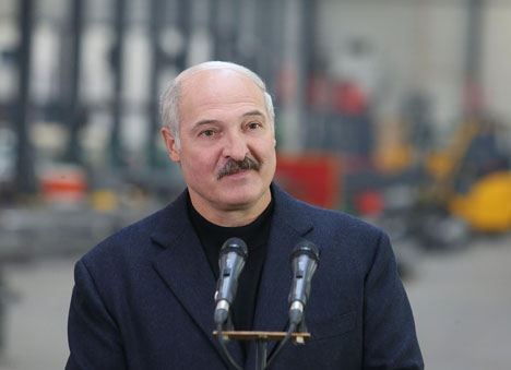 Belarusian President Alexander Lukashenko while talking to workers of the company OOO Protos 