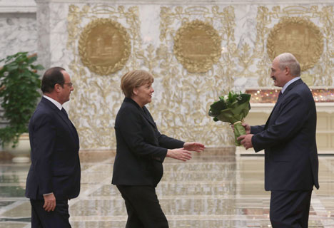 France President Francois Hollande, German Chancellor Angela Merkel and President of Belarus Alexander Lukashenko France President Francois Hollande, German Chancellor Angela Merkel and Belarus President Alexander Lukashenko
