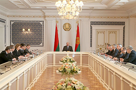 Belarus President Alexander Lukashenko at a session to discuss the country’s tax policy