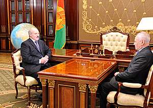 The meeting of Belarus President, Chairman of the Supreme State Council Alexander Lukashenko and State Secretary of the Union State Grigory Rapota 