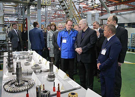 Lukashenko during a visit to Minsk Tractor Works