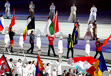 Дарья Домрачева на церемонии закрытия Олимпиады в Сочи