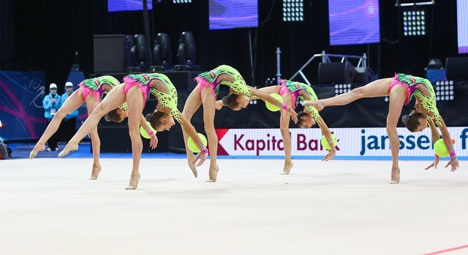 Юниорская сборная Беларуси - победитель ЧЕ по художественной гимнастике в групповых упражнениях с пятью мячами