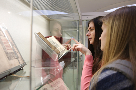 Facsimile manuscript pages from third-century New Testament book on display in Minsk