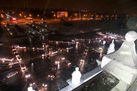 New Year car flashmob at Minsk Tractor Works