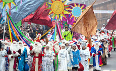 New Year Parade of Father Frosts and Snow Maidens