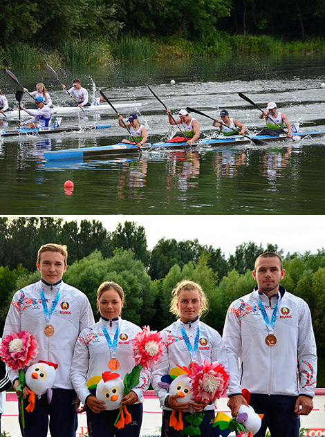 Anna Pashchenko, Irina Shkred, Maksim Khutsky and Ilya Kozlovsky claimed the Mixed K4-500m bronze