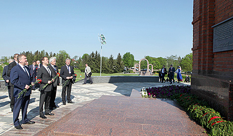 Prime Ministers of Belarus and Russia Andrei Kobyakov and Dmitry Medvedev laid flowers at the Memorial Chapel in Buinichi Field