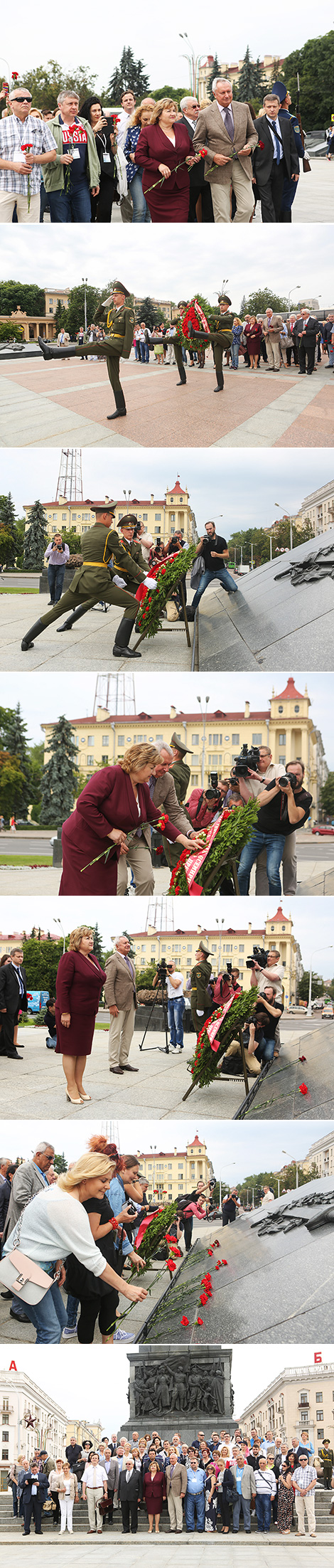 Participants of Russian Press Congress lay flowers at Victory Monument in Minsk