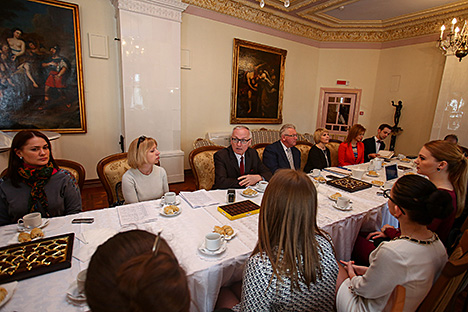 Belarus Culture Minister Boris Svetlov at a meeting with media