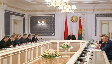 Belarus President Alexander Lukashenko at the session to discuss the progress in the negotiations on an extended arrangement with the IMF