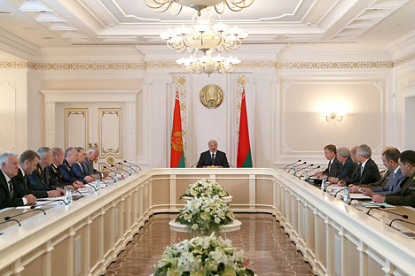 Belarusian President Alexander Lukashenko at a session to discuss improvements of anti-corruption laws