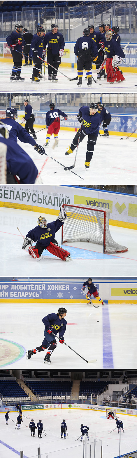 Team Sweden at the ice of Chizhovka Arena in Minsk